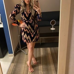 Long sleeve velvet detail cocktail dress